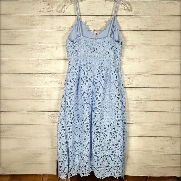ASTR The Label Lace Overlay Blue Fit Flare Sleeveless Midi Eyelet Dress Sz M - Picture 5 of 12